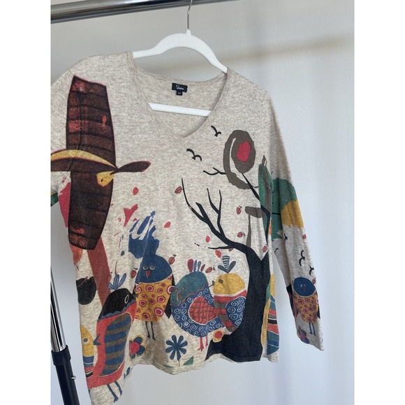 Women's FLORIANA Festive Birds Sweater‎ Holiday SZ S Thanksgiving Pullover Knit - Picture 2 of 7